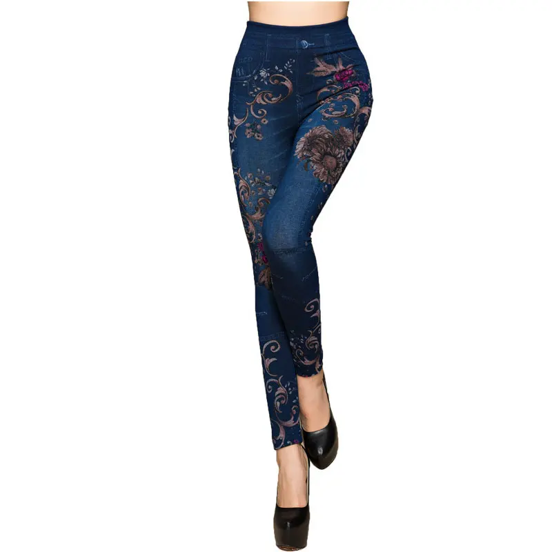 Модные тонкие женские леггинсы из искусственной лосины джинсовой ткани