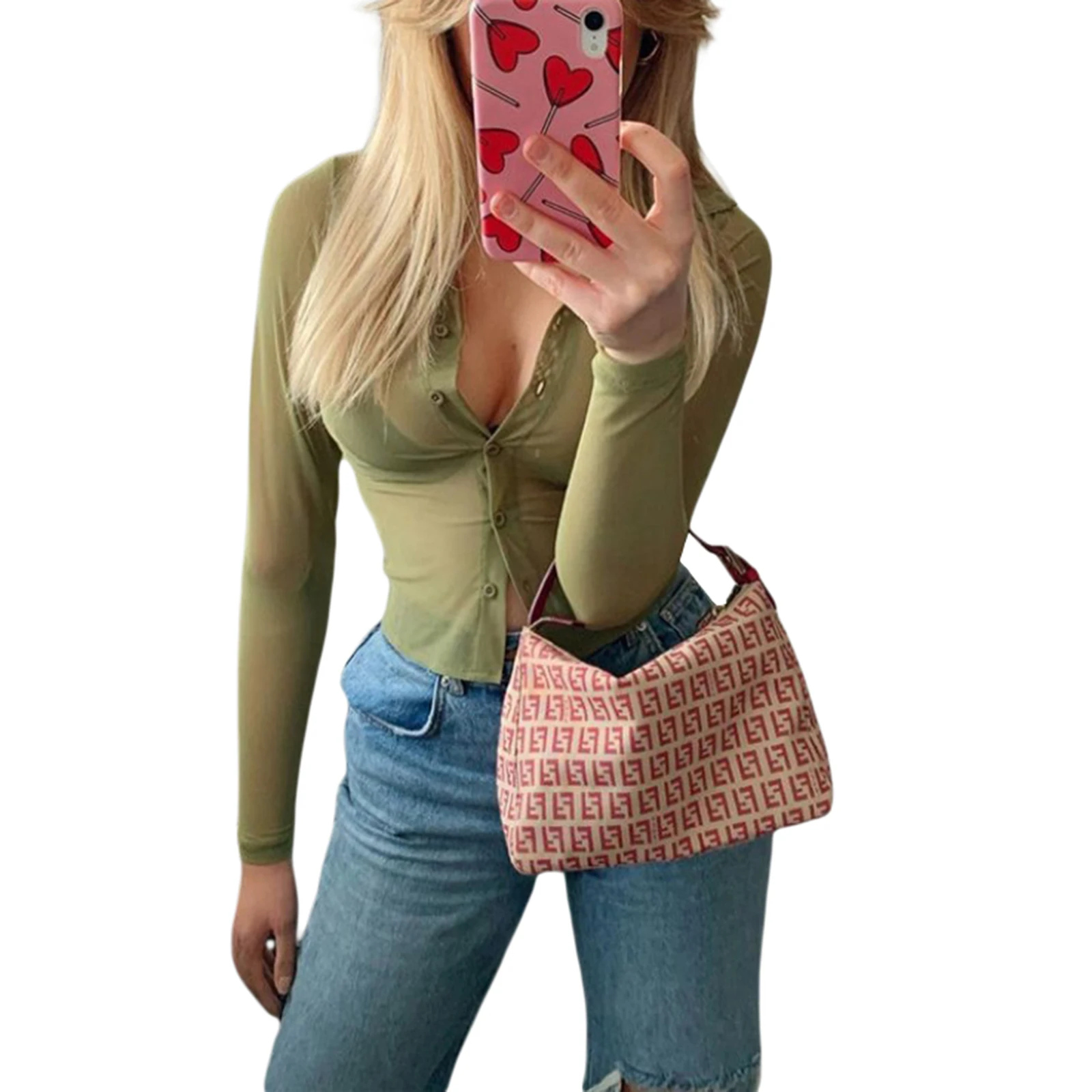 

Кроп-топ женский с длинным рукавом и принтом, в сеточку