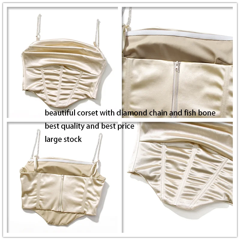 

Townlike Stretch Satin Diamond Chain Sling Slim Fit Corset Sexy Crop Top Women Short Corset Top Female 2021 Summer Mujer