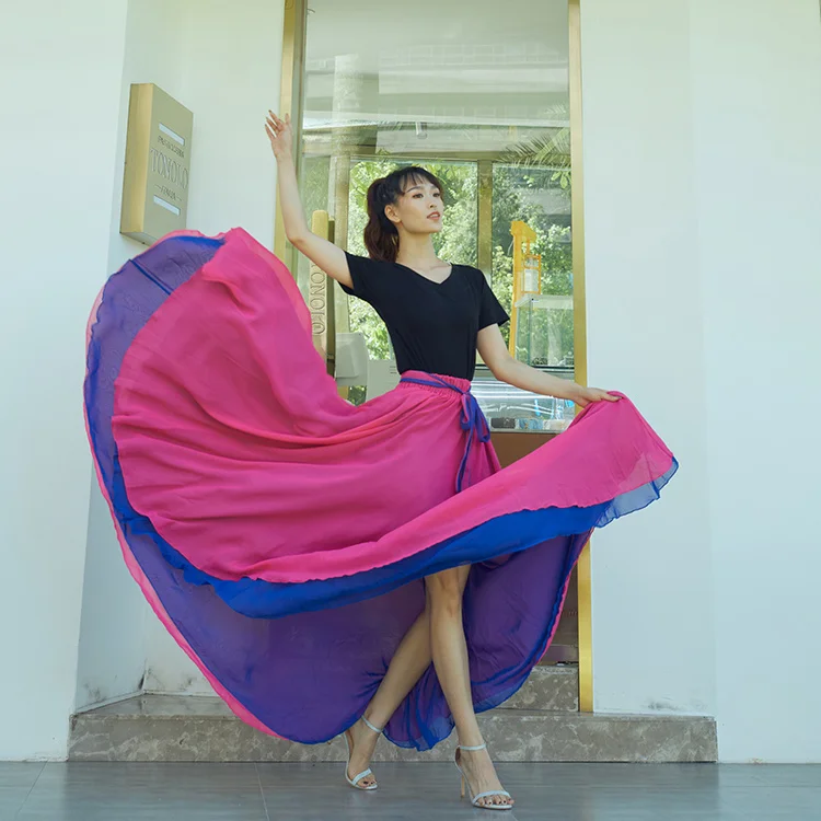 

Традиционная испанская Женская юбка фламенко, цыганская Женская юбка для живота, одежда с обеих сторон, тренировочный костюм для танцев, дл...