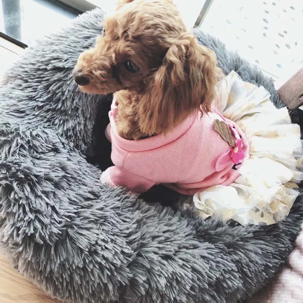 Теплая Флисовая собачья кровать 3 размера Круглый шезлонг для домашних животных