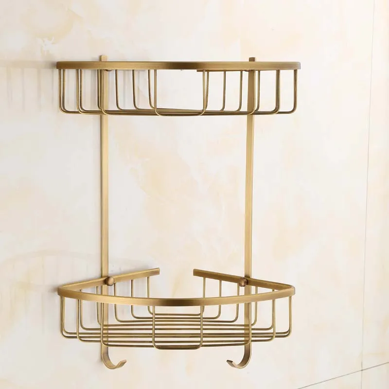Полностью бронзовая двухслойная Полка для ванной комнаты антикварного цвета