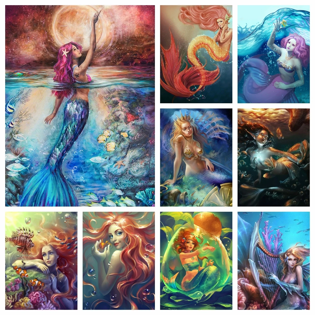 

5D Crystal Diamond Painting DIY Mermaid Pictures Of Rhinestones Drill Cross Stitch Portrait Fairy Mosaic Embroidery Home Decor