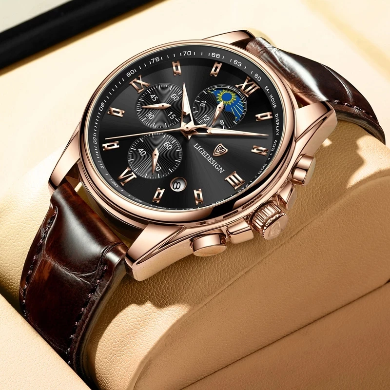 

2021 New Mens Watches LIGE Top Brand Luxury Genuine Leather Casual Quartz Watch Sport Waterproof Clock Watch Relogio Masculino