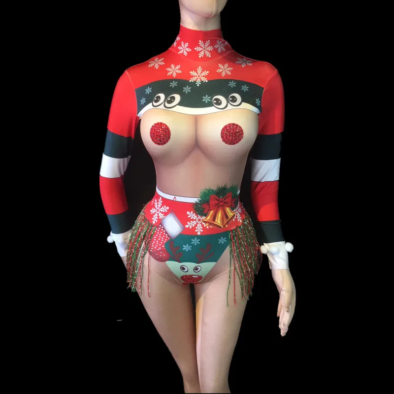 Рождественские Комбинезоны для взрослых сексуальный женский ночной клуб