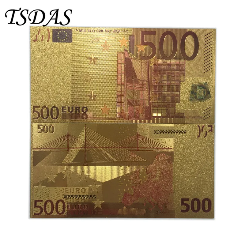 EURO Gold Banknote in Colors Luxury 999 24k Golden Note Collectible In Plastic COA Frame for Collection | Дом и сад