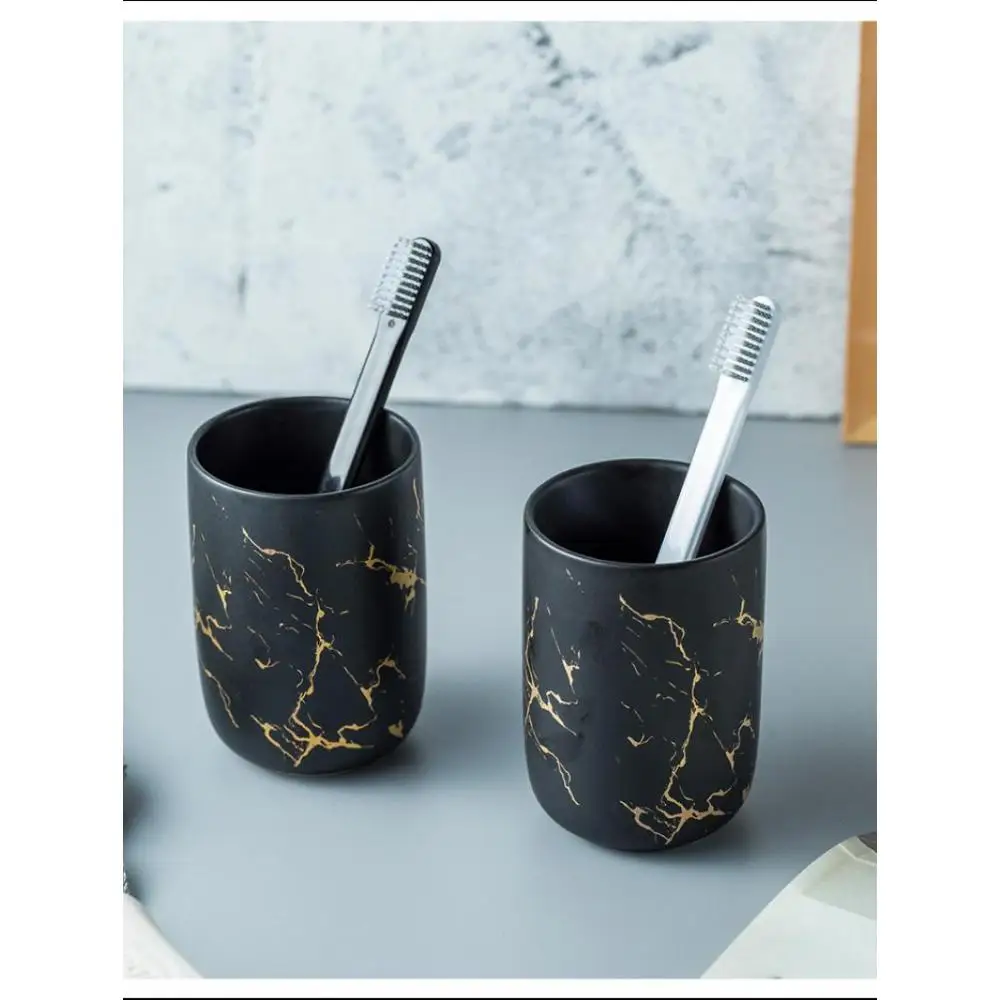 

Ceramic Bathroom Accessory Set Imitation Marble Soap Dispenser Pump Bottle Home Couple Mouthwash Cup Soap Dish Household Tools