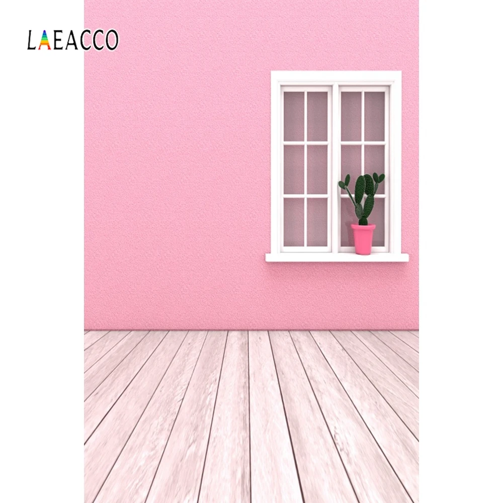 Laeacco розовая стена белое окно кактус деревянный пол фотофоны для детской
