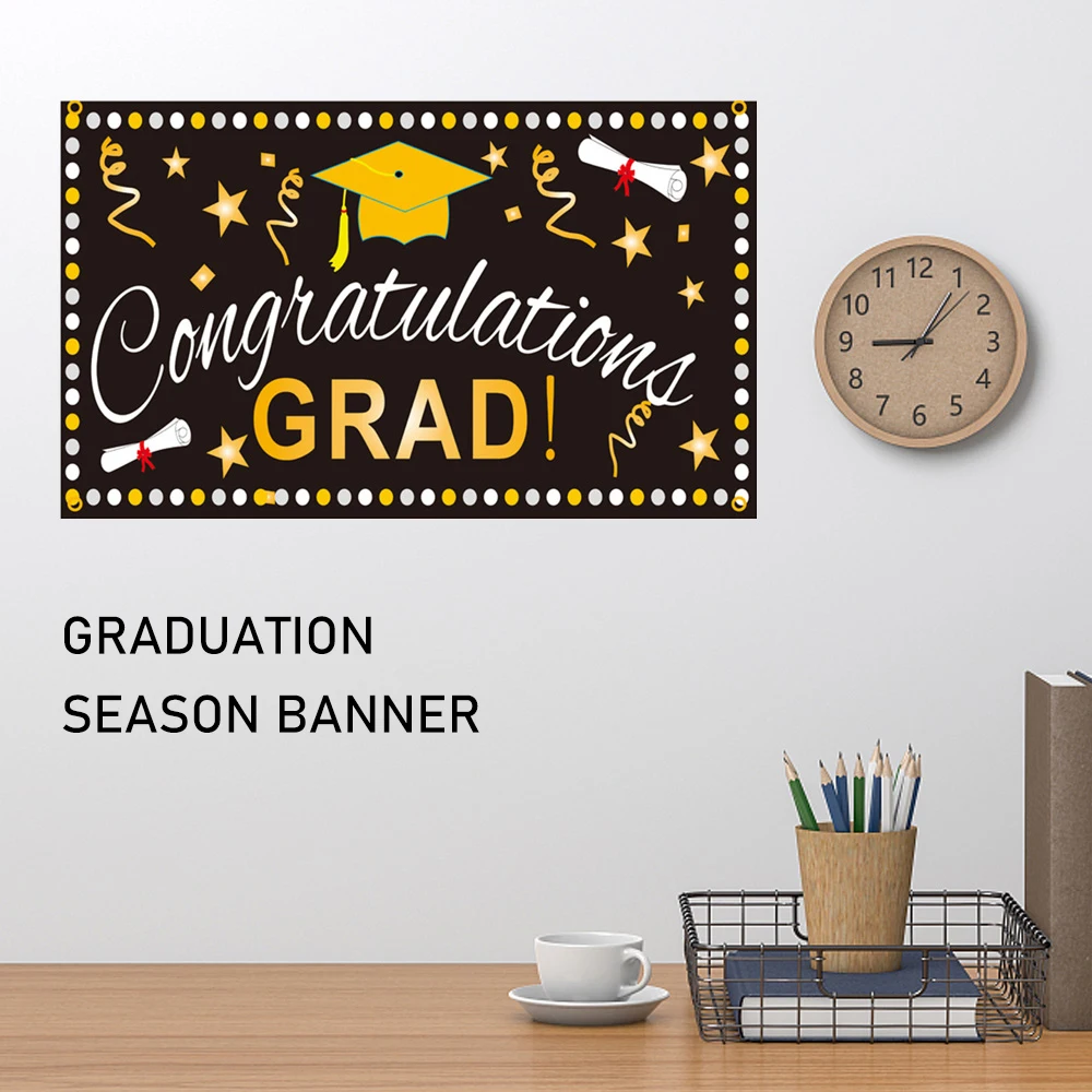 

Graduation Party Banner College High School Grad Congrat Backdrop Photo Booth Classroom Wall Decorations Supplies Indoor Outdoor
