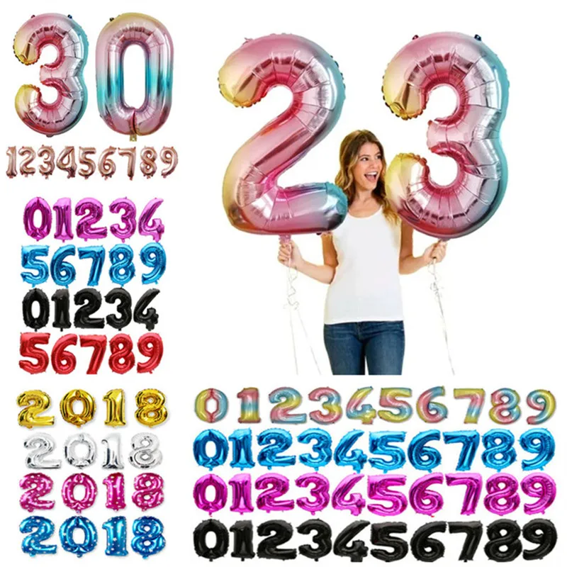 32 дюймов Большой шара с цифрой воздушный шар из фольги розового золотистого и