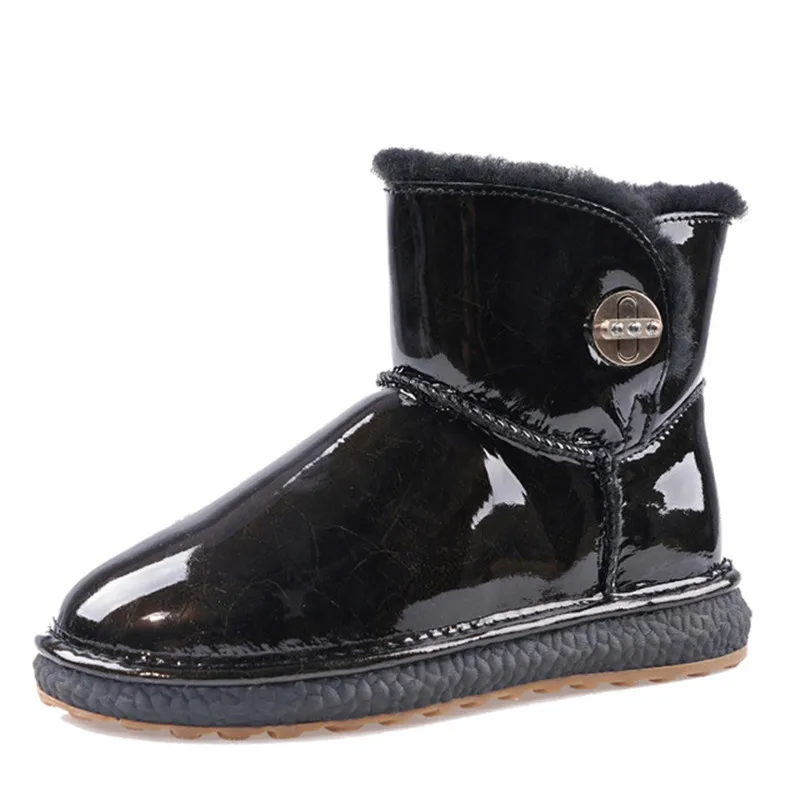 Женские зимние ботинки из натуральной кожи с шерстью зеркальные