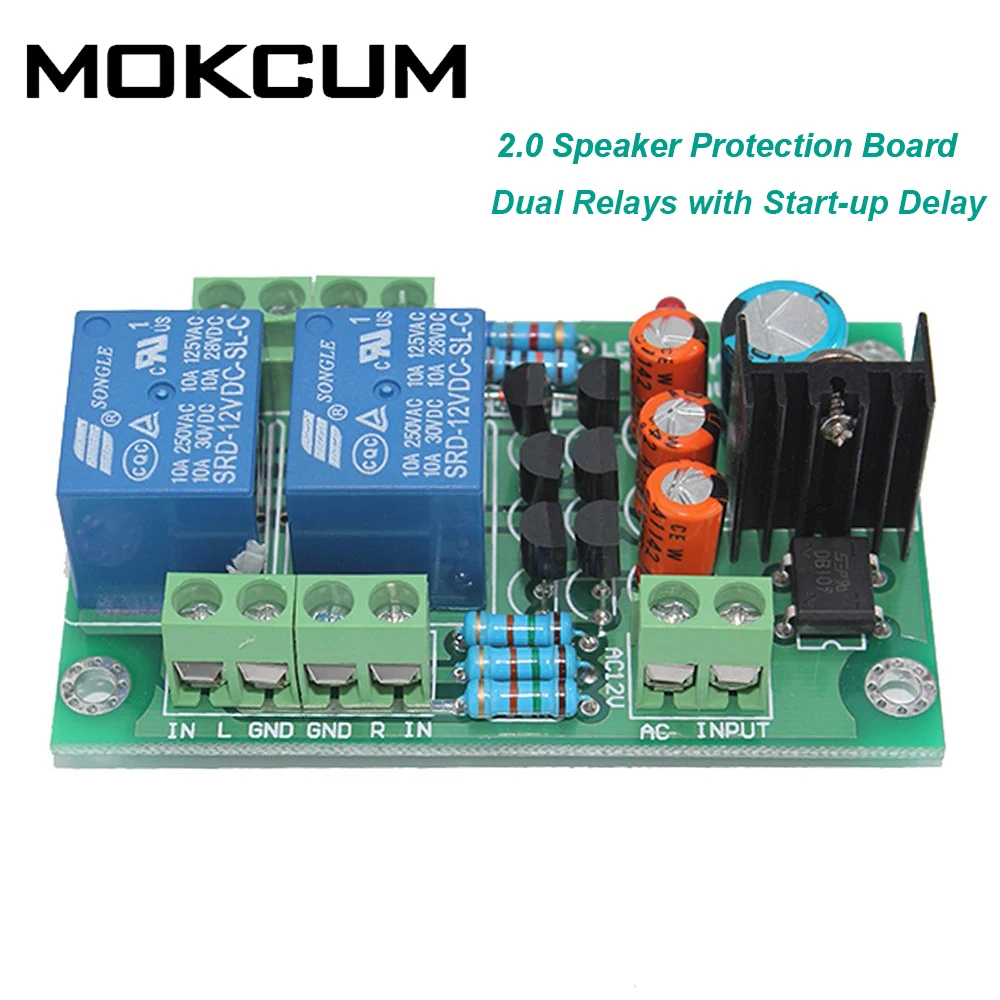 

Защитная плата для динамика переменного тока 12в-15в, защитная печатная плата для динамика 2,0, двойное реле со светодиодным индикатором задер...