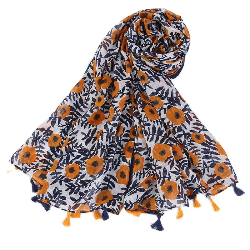 Новинка 2021 Женская шаль с цветочным принтом искусственная кисточка хлопковая