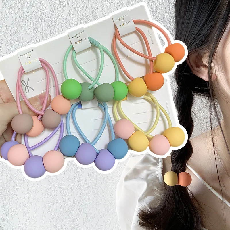 

2pcs/lot Girl Colorful Ball Scrunchie Elastic Hair Bands Children Hair Ties Circle Hair Accessories