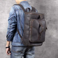 retro simple mens genuine leather backpack natural cowhide large capacity backpack mens all match bucket bag travel bag