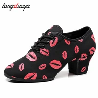brand latin dance shoes modern women ballroom tango girls ladies sneaker fashion couple red lips dance shoes 3cm and 5cm heel