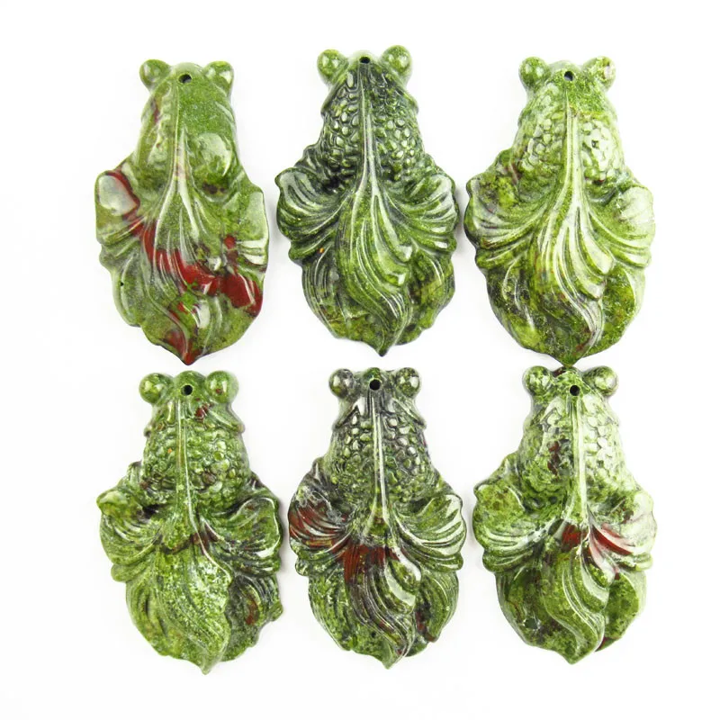 

100% Natural 70g 6Pcs 42x25x8mm Carved Natural Dragon Bloodstone Goldfish Pendant Necklace Birthstone Jewelry High End