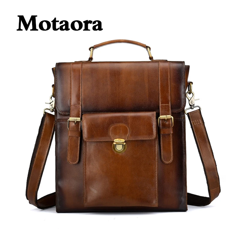 

MOTAORA Man's And Women's Backpack Leather Messenger Bags Fashion Schoolbag Unisex Business Style Vintage Cowhide Shoulder Bag