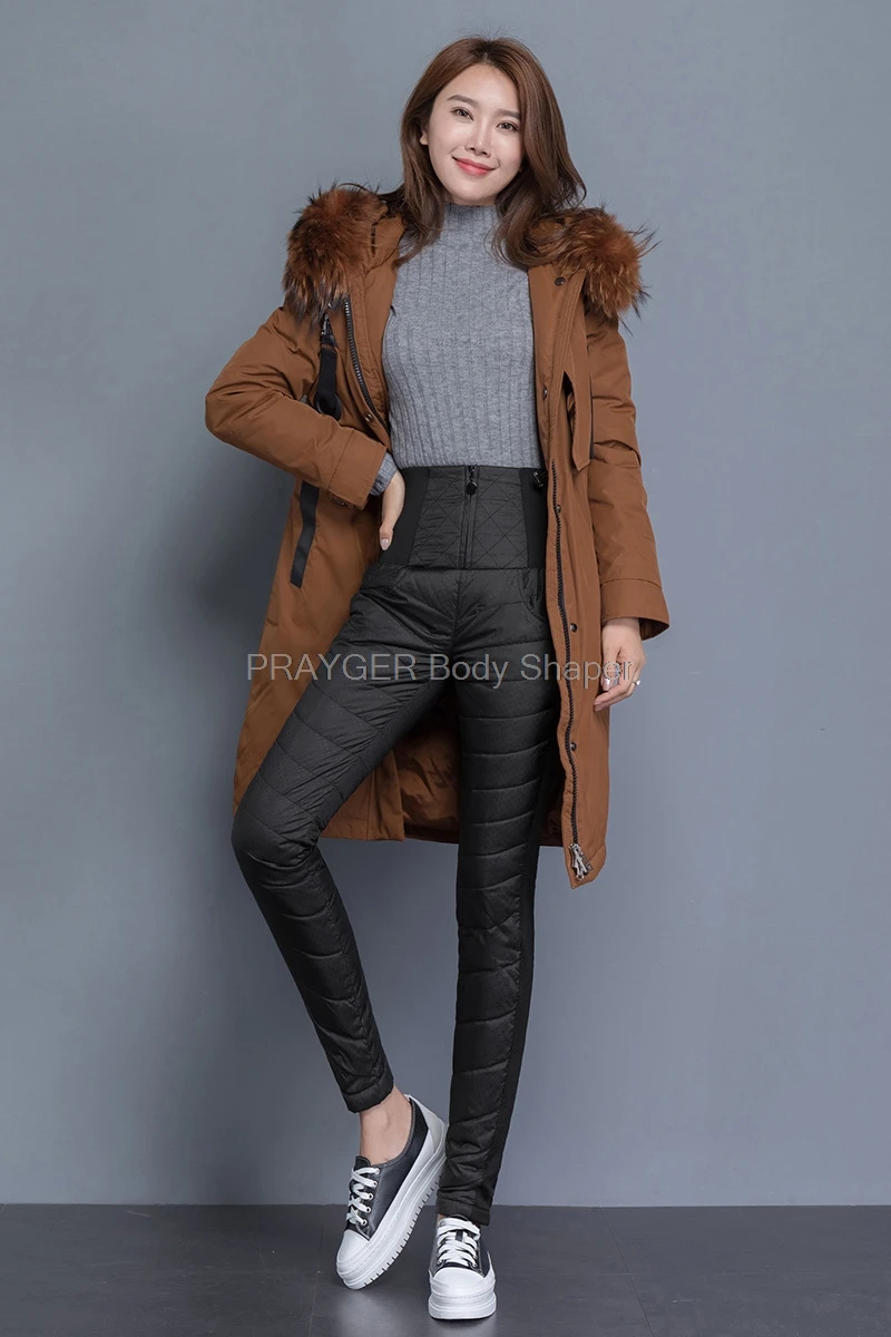 Зимние женские пуховые брюки с высокой талией обтягивающие теплые Рабочие