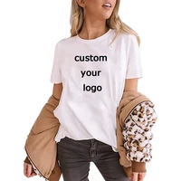 women custom logo t shirt top summer hot pure solid color casual round neck short sleeved t shirt