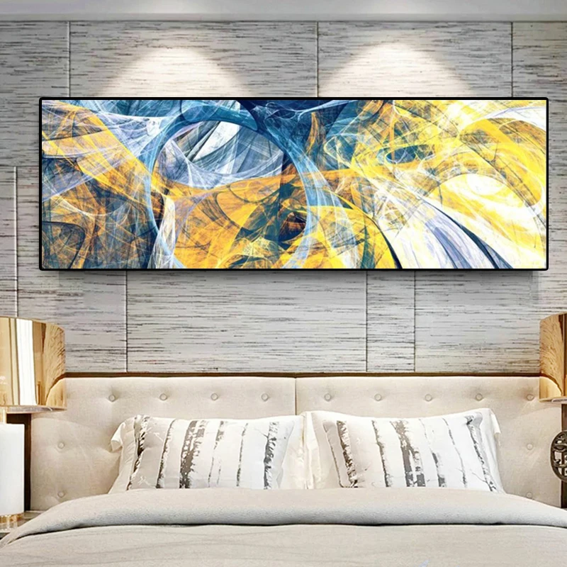 Абстрактная красочная Золотая синяя линия Скандинавская картина маслом холст
