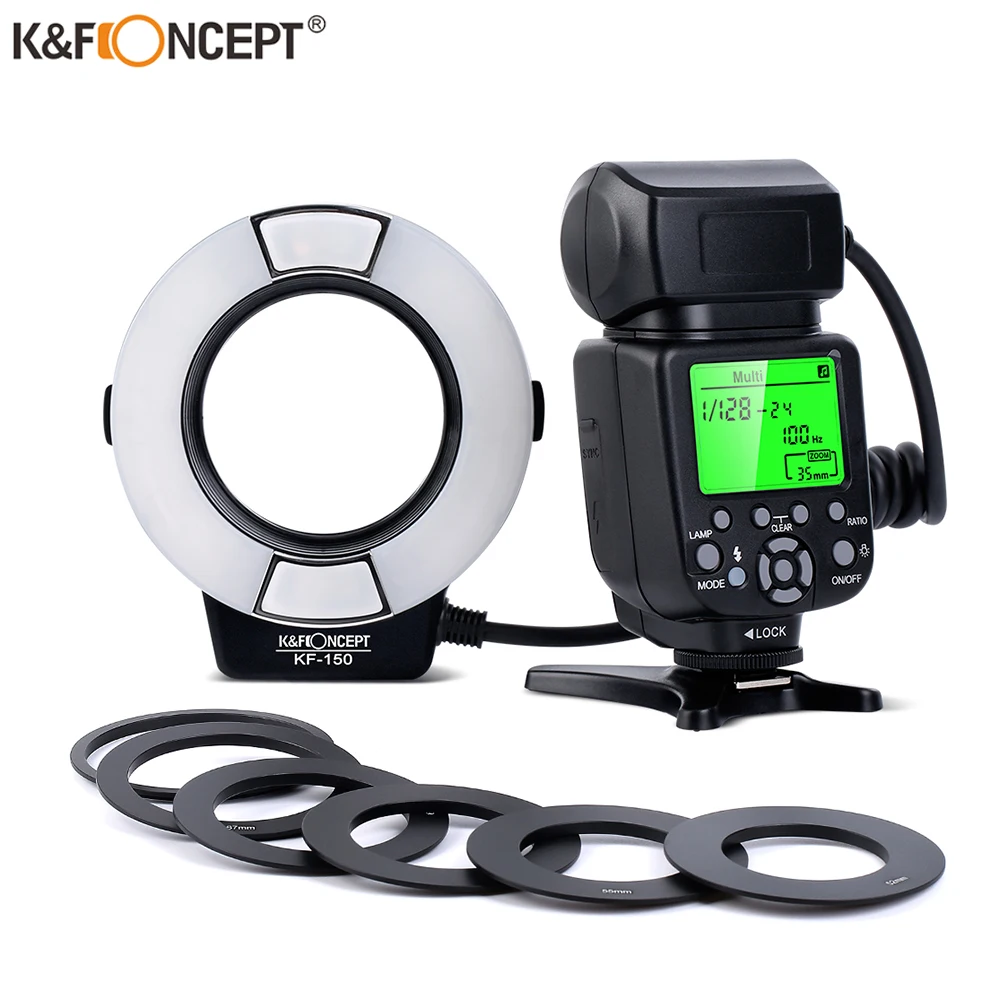 K &amp F Concept кольцевой светильник E-TTL Макросъемка кольцо с 52 55 58 62 67 77 мм адаптером