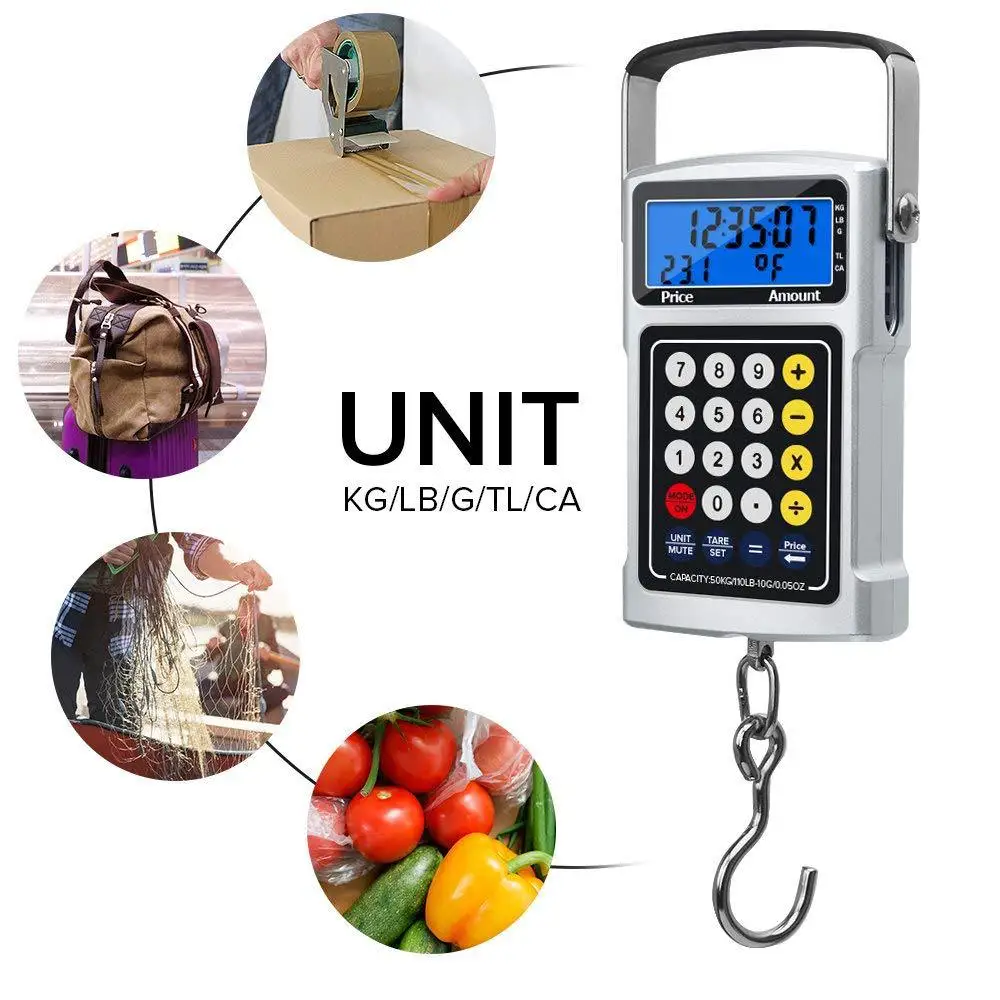 Mini Portable Portable Scale With Calculator And Ruler Multi Function Fishing Scale With Backlight 50kg Luggage Electronic Scale