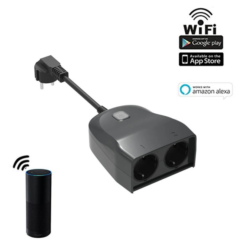 Wi Fi умная розетка ЕС вилка Голосовое управление Powstro 2 в 1 уличная настенная IP44