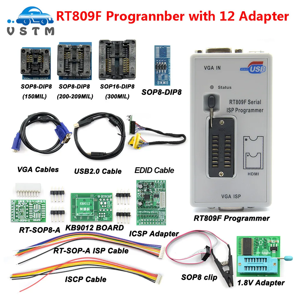 Программатор RT809F серийный ISP + 12 элементов адаптер 1 8 в тестовый зажим SOP8 кабель