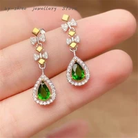 new style natural diopside earrings 925 silver inlaid natural diopside womens earrings fashionable and versatile