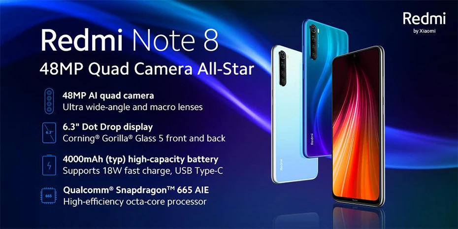 New Global ROM Xiaomi Redmi Note 8 4GB 64GB 48MP Quad Camera Smartphone Snapdragon 665 Octa Core 6.3" FHD Screen 4000mAh