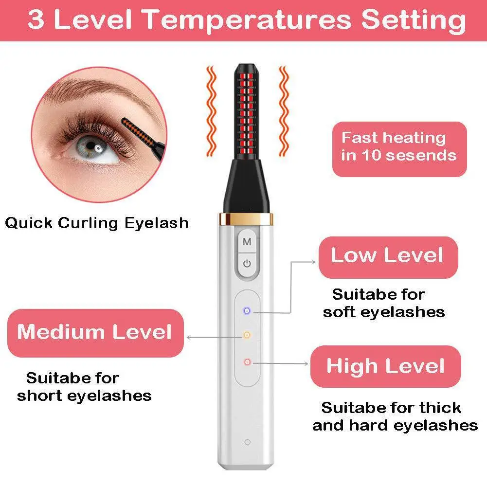 

Electric Heated Eyelash Curler USB Rechargeable Eyelashes Heating Eyelash Makeup Natural Lasting Curler Quick Long Curler Z3O0