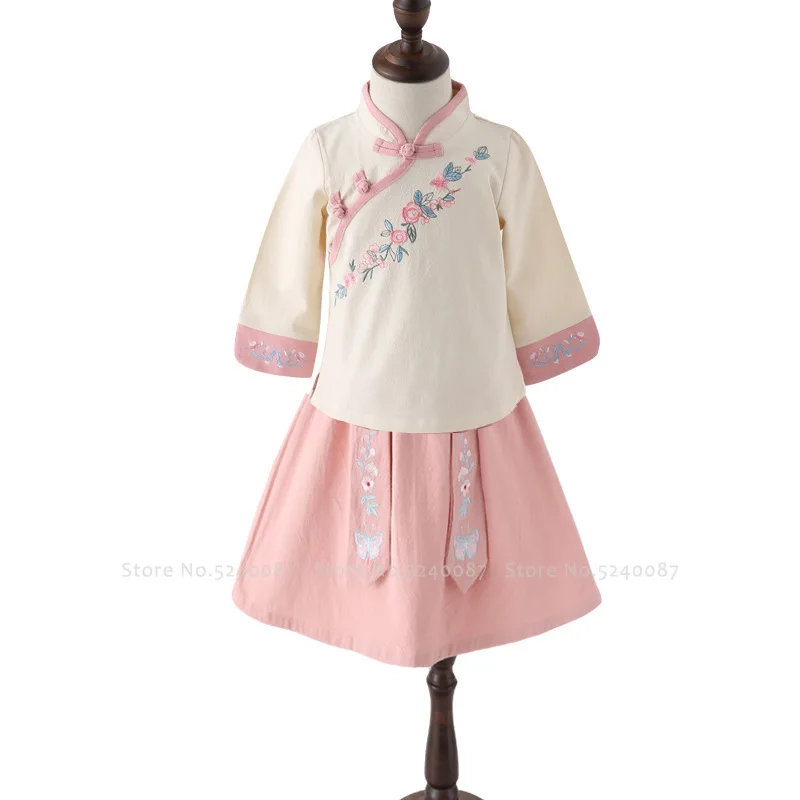 Китайские традиционные топы и юбки ханьфу для девочек детское Ципао вечернее