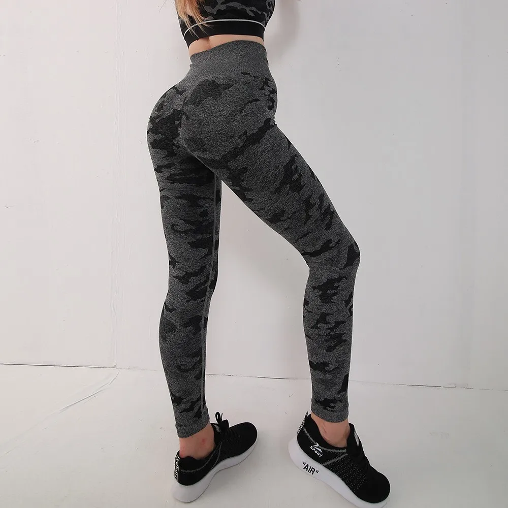 Леггинсы Бесшовные камуфляжные женские спортивные с завышенной талией для