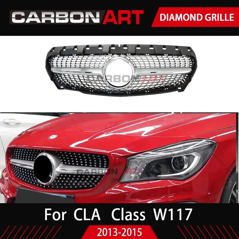 Передняя Алмазная решетка для гриля CLA Class W117 Cla180 Cla 2013 Cla260 Cla300 серебристый