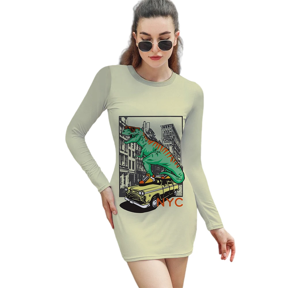 

Fall/Winter 2021 Dress Printed Long Sleeve Short Sleeve Disco Fashion Tights Fashion Girl Polyester Pattern One Piece Women