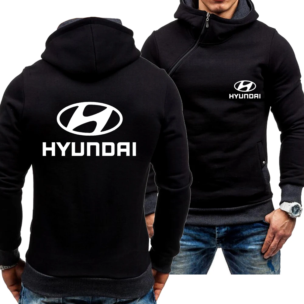 

Spring and Autumn Men's Hyundai Hoodie Inclined Zipper Fashion Long Sleeve Hooded Leisure Jacket