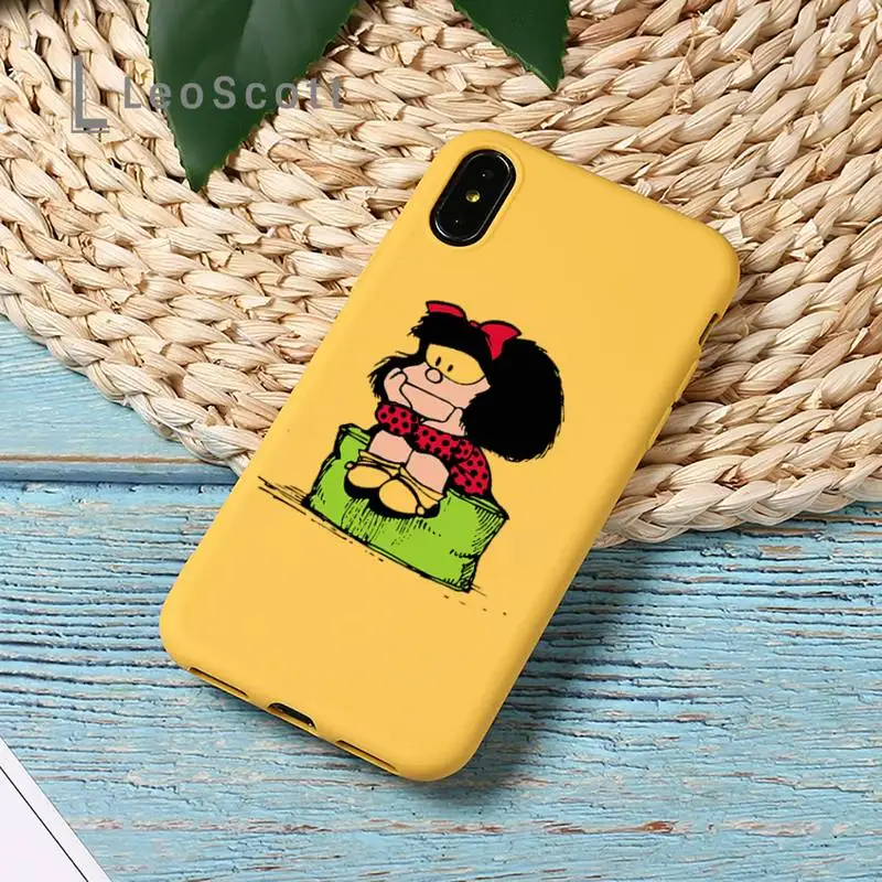 

Quino e mafalda Phone Case Yellow Candy Color for iPhone 11 12 mini pro XS MAX 8 7 6 6S Plus X SE 2020 XR