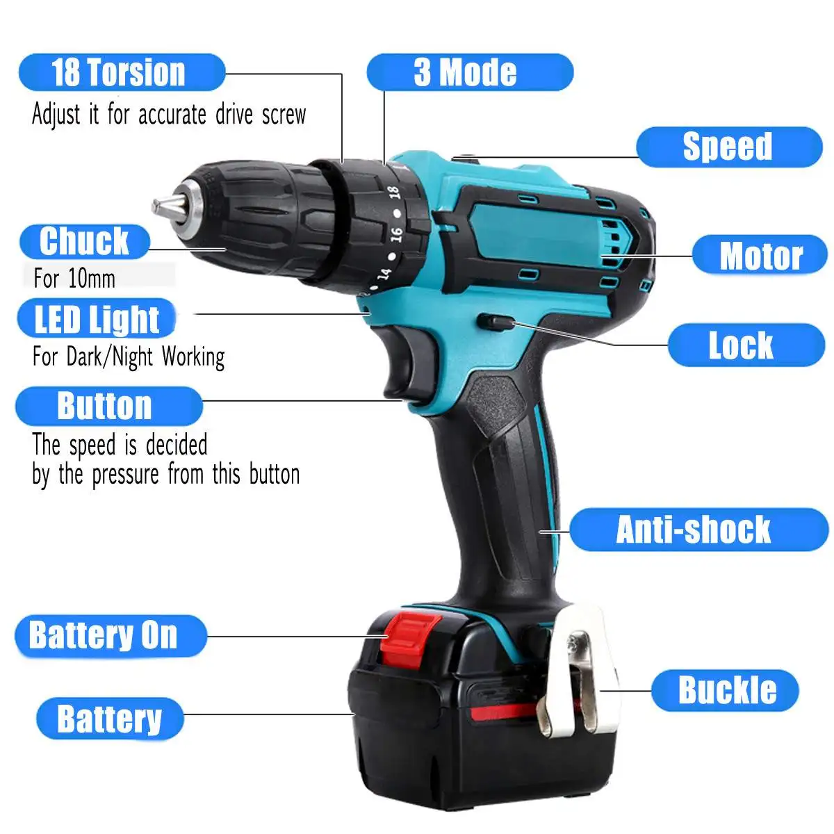 

12V Max Electric Screwdriver Cordless Drill Mini Wireless Power Driver DC Lithium-Ion Battery 18Mode 2 Speed Electric Drill