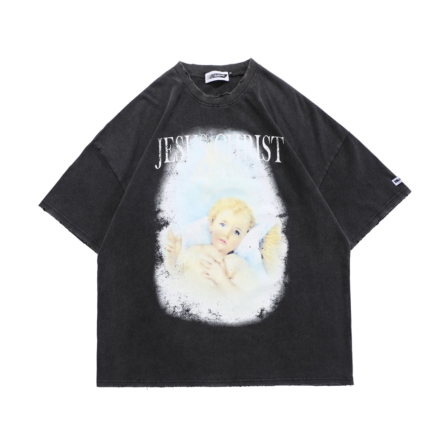 

2021 Spring and Summer Men's Fashion Trendy Distressed Cotton Drop Shoulder Men's and Women's Short-sleeved T-shirt