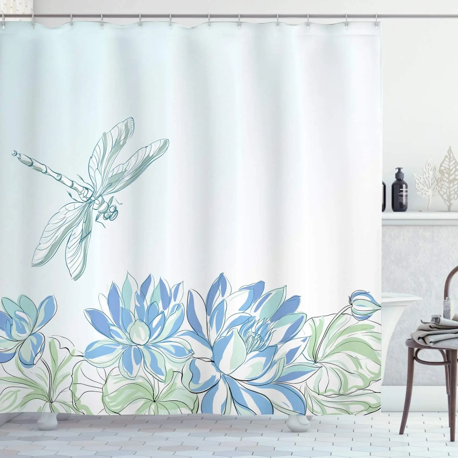 

Стрекоза Ванная комната душа Шторы Waterlilies цветы и стрекозы упрощенный дизайн эко декор с изображением природы; Многоразмерные х Ванна Шторы