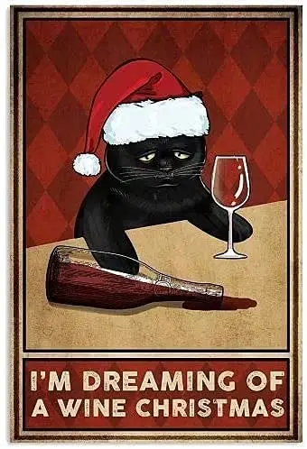 

Винтажный металлический знак в виде кошки-я мечтаю о винном Рождестве, баре, ресторане, кафе, гостиной, ванной, рождественское художественно...