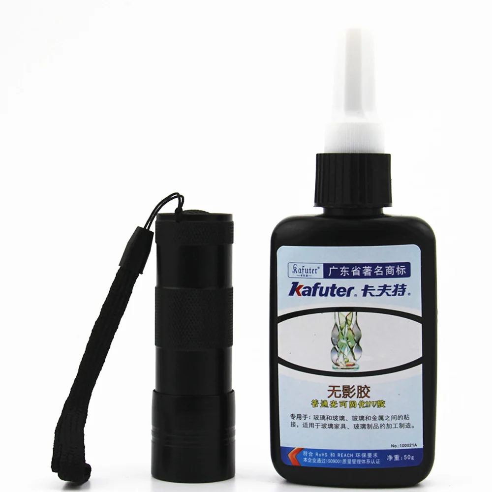 glue and lamp Kafute 50 мл УФ клей+ УФ фонарик УФ отверждения клей акриловый прозрачный клей для стеклянной металлической мебели ручной работы - Цвет: glue and lamp