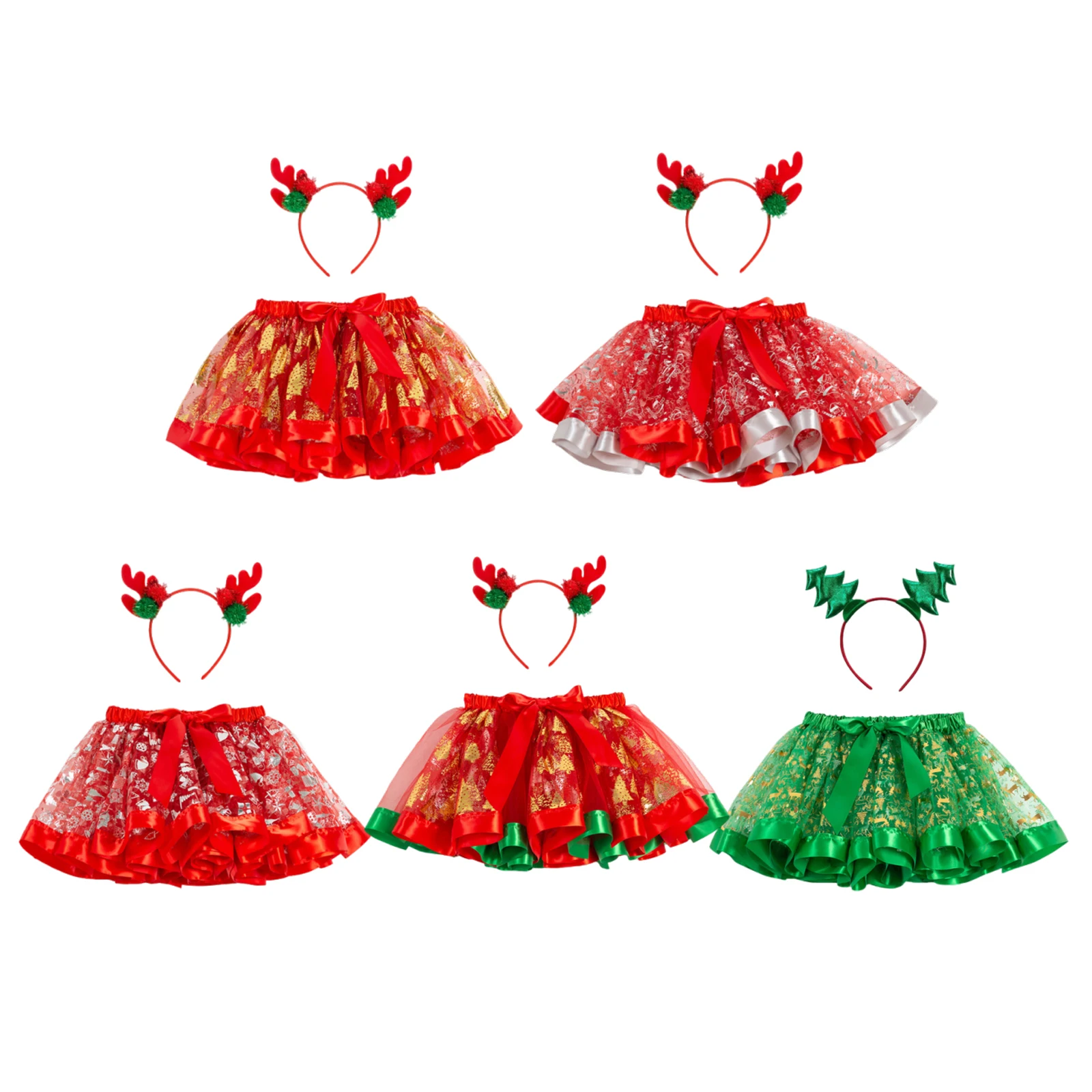 

Emmababy Toddler Baby Girl Christmas Princess Skirt Layered Tulle Tutu Skirt Elk Headband Birthday Party Dance Dress