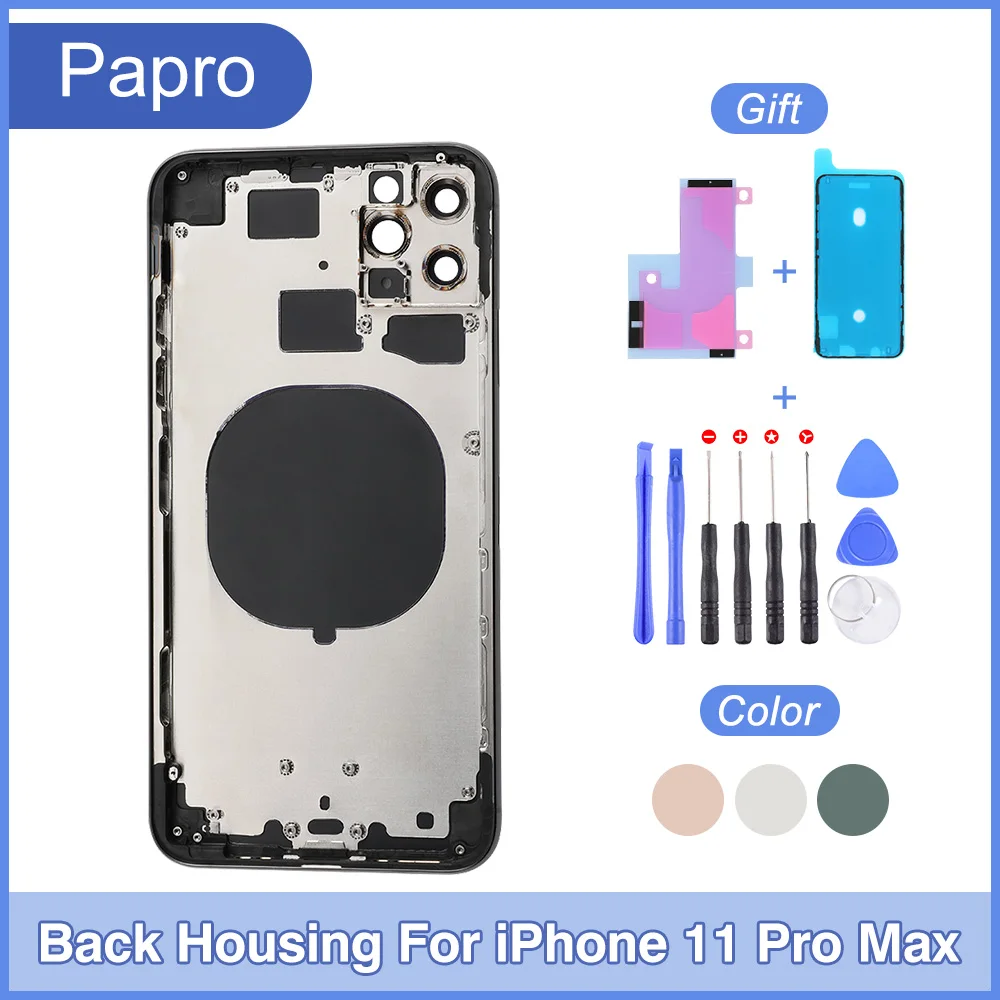 

OEM Back Cover For iPhone 11 Pro Max 11 11Pro Housing Cover Battery cover Rear Door Chassis Middle Frame with Glass With Gift