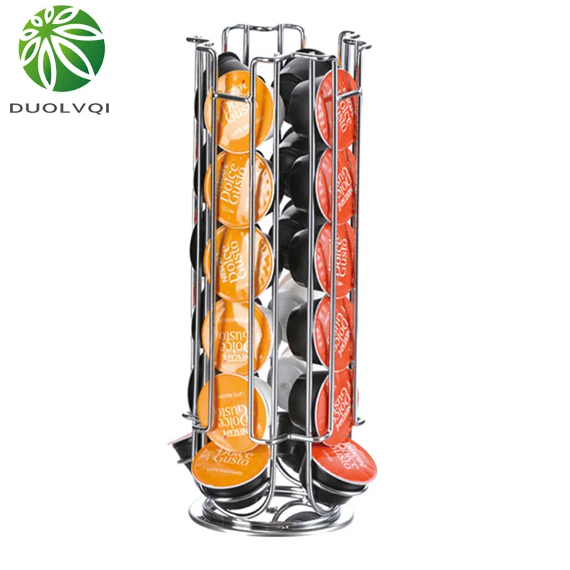 Duolvqi полезный держатель для кофейных капсул, железная Хромированная Подставка, хранение кофейных капсул, стойка для 24 шт капсул