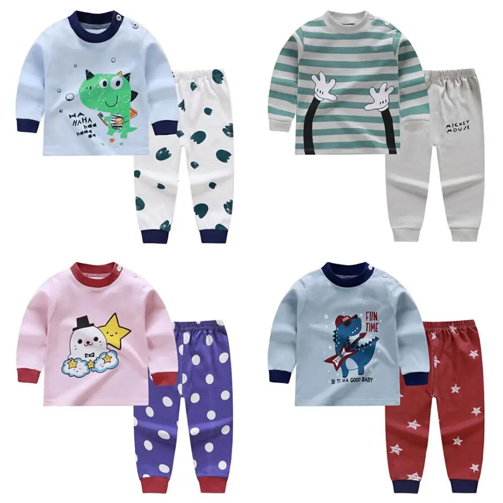 Детская Хлопковая модная пижама с длинным рукавом и мультипликационным