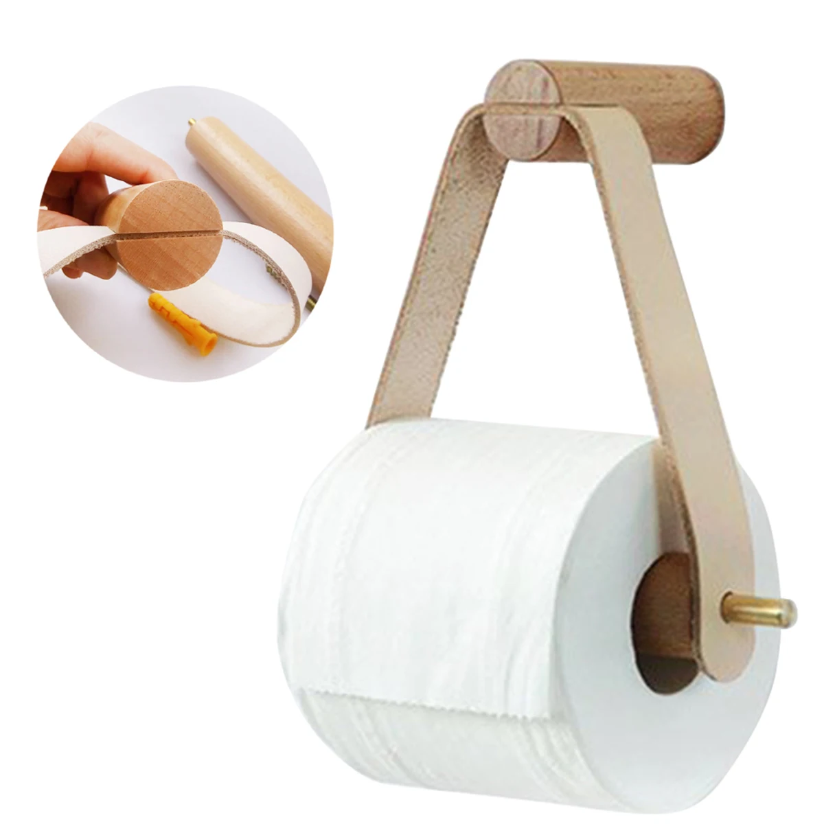 

Wooden Roller Paper Holder Wall Mount Bathroom Kitchen Paper Towels Storage Holder RackWooden Roller Paper Holder