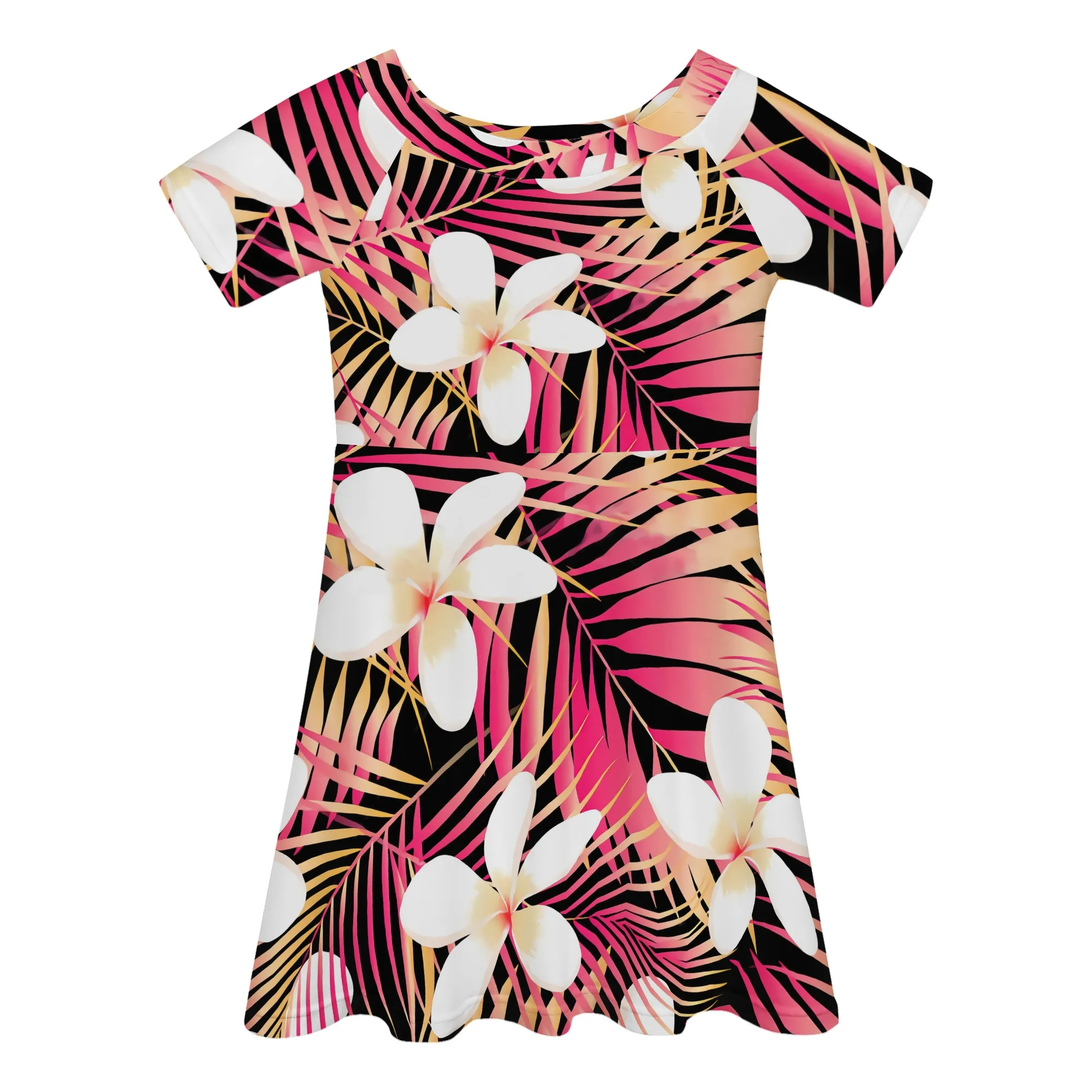 

HOT Match Girls Short Sleeves Casual Dress Arrivals Child Outfit Polynesian Tribal Print Girl Loose Dress