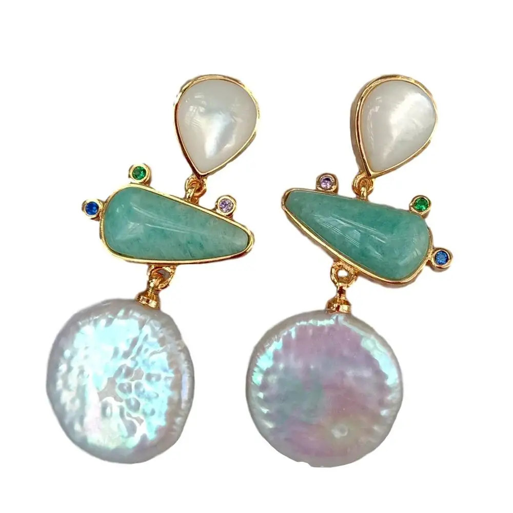 Женские Висячие серьги с натуральным белым монетным пресноводным жемчугом и